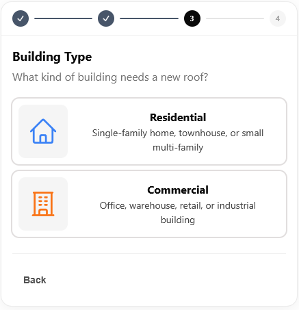 Widget step 3: homeowner picks residential or commercial building type