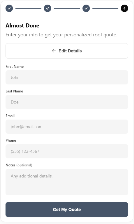Widget final step: homeowner enters contact info to get their quote